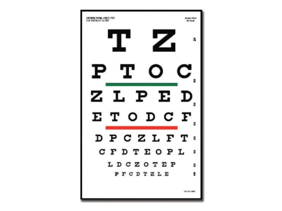 Tablica optometryczna 6m o wymiarach 23 x 35,5cm